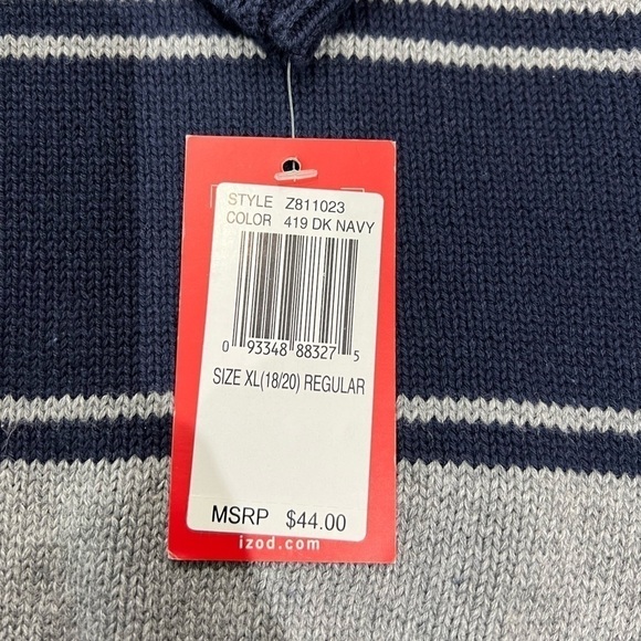 NWT IZOD Boys Quarter Zip Pullover Sweater Size XL 18/20 Navy Gray Stripe - Picture 5 of 10